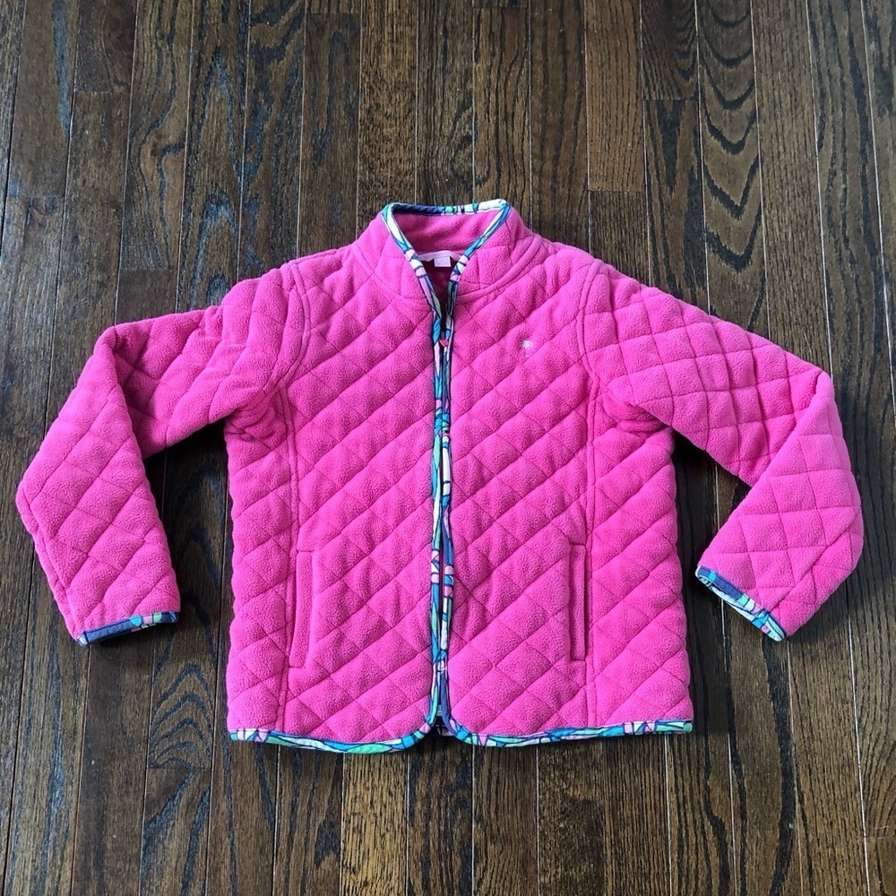 Lilly Pulitzer Girls 12 Pink Thick Quited Fleece Full-Zip Jacket w/Pockets -VGUC